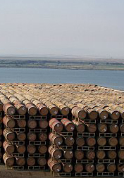 Large stacks of barrels